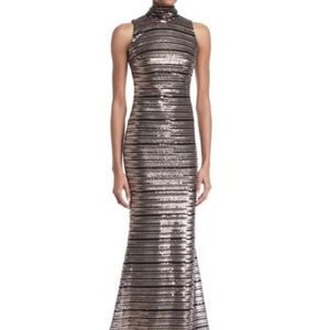 Badgley Mischka Collection Striped Sequin Gown